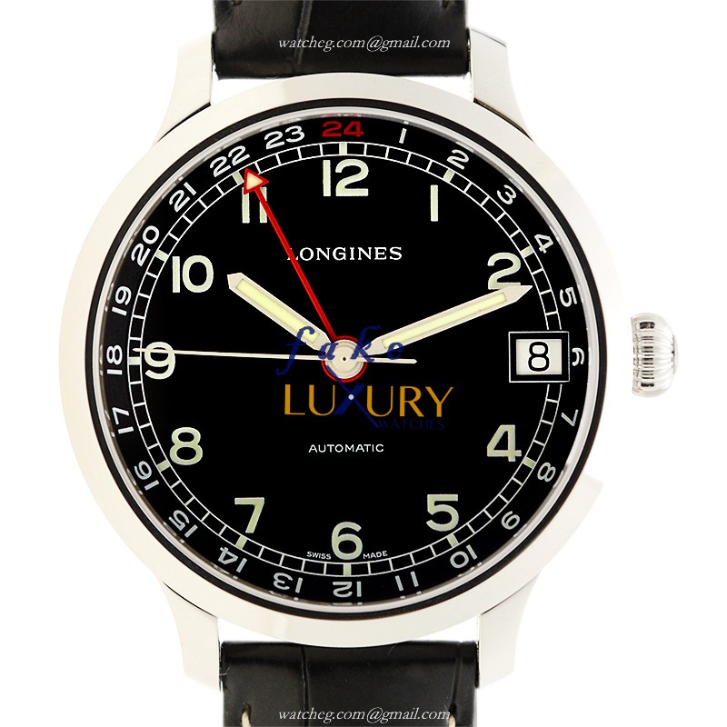 Longines L2.789.4.53.3 Heritage Replica Watch Automatic Black Dial Steel Case Alligator Strap