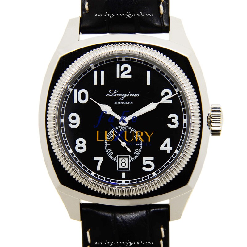 Longines L2.794.4.53.2 HERITAGE AUTO Stainless Steel | Black Dial Alligator Strap | Replica Watch