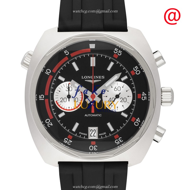 Longines L2.796.4.52.9 Heritage Replica Watch - Automatic - Black Dial - Rubber Strap - Steel Case
