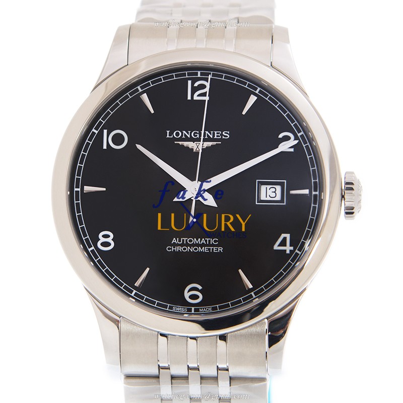 L2.821.4.56.6 - Longines Record Automatic Replica Watch - Black Dial Steel Bracelet 40mm - Luxury Replica Watch