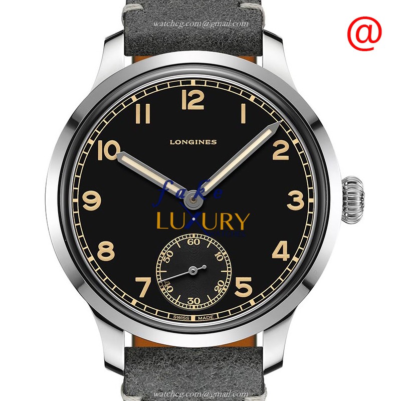 Longines L2.826.4.53.2 Heritage Classic Replica Watch Black Dial Stainless Steel Case Grey Cowhide