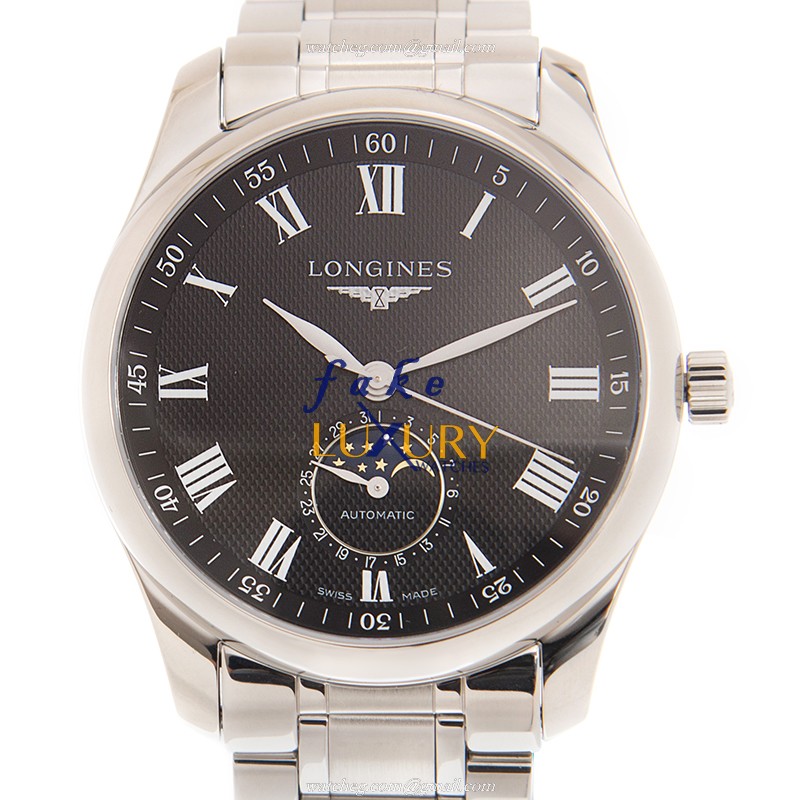 Longines L2.909.4.51.6 Master Replica Watch, Black Dial, Steel Bracelet, Automatic