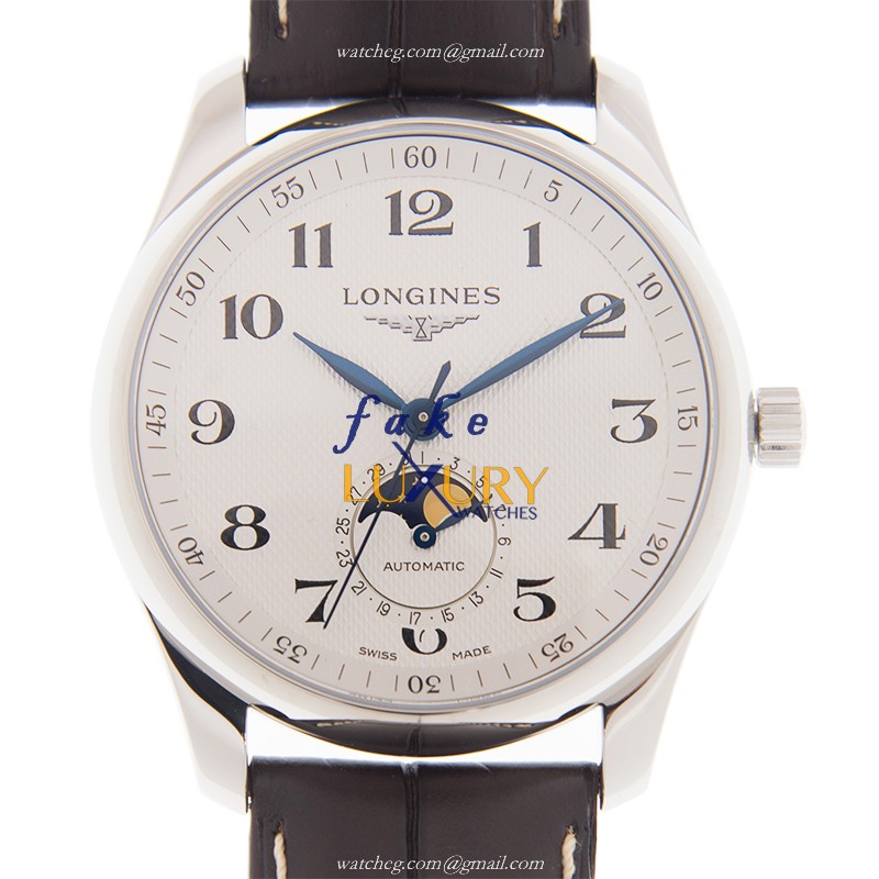 Longines L2.909.4.78.3 Master Replica Watch With Automatic Movement, White Dial, Brown Leather Strap