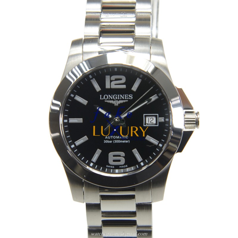 Longines L3.276.4.58.6 Conquest Quartz Stainless Steel Black Dial Replica Watch