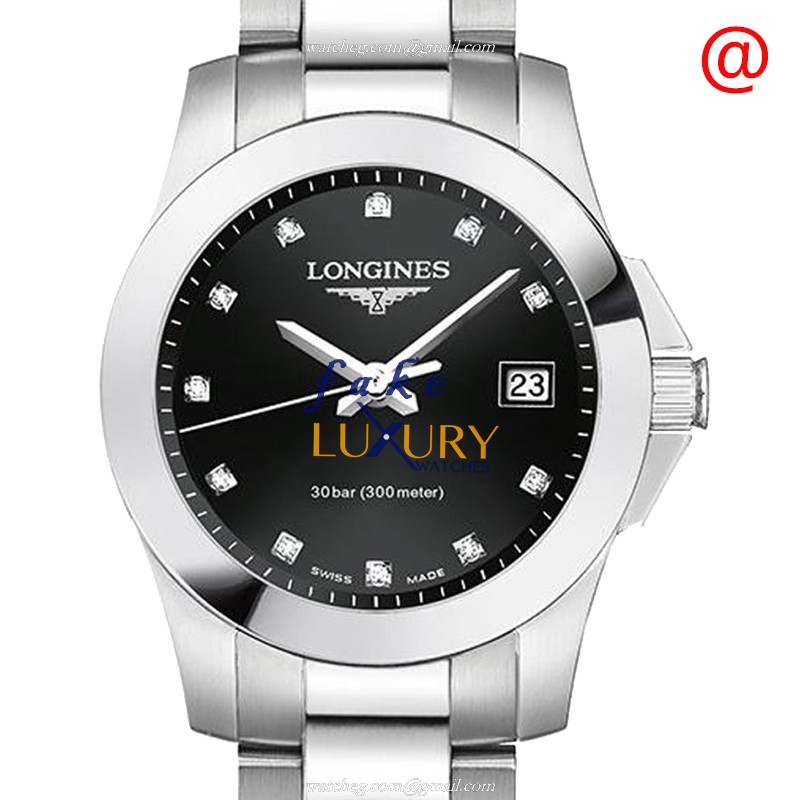 Longines L3.277.4.57.6 Quartz Replica Watch, Stainless Steel Case, Black Dial, Silver Band