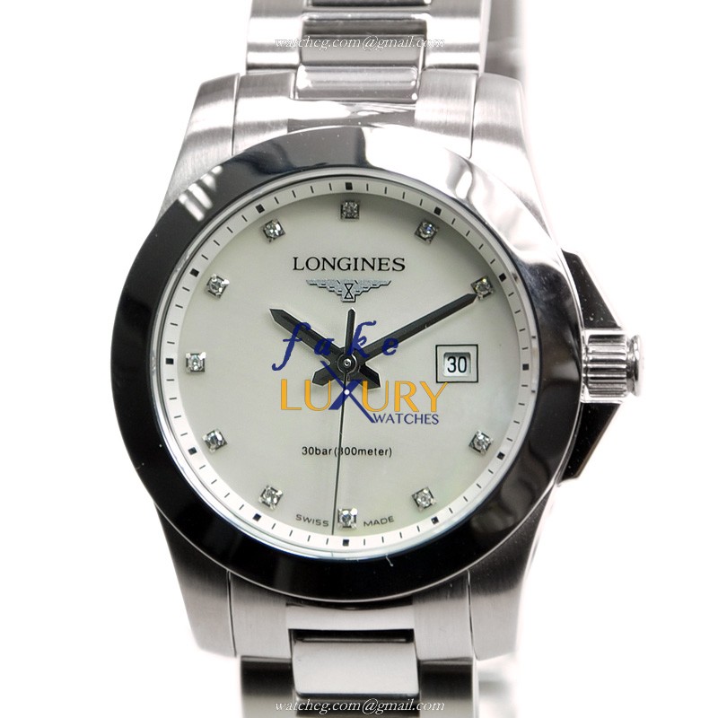Longines L3.277.4.87.6 Swiss Quartz Stainless Steel Replica Watch, White Mother of Pearl Dial