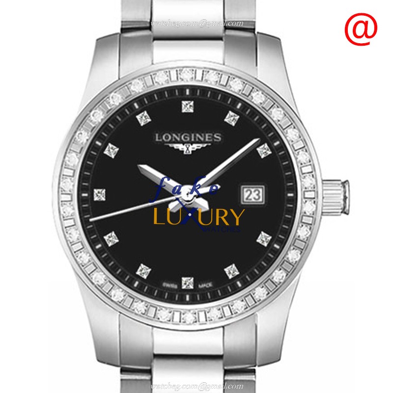 Longines L3.300.0.57.6 Conquest Replica Watch, Black Dial, Silver Steel Bracelet, Quartz
