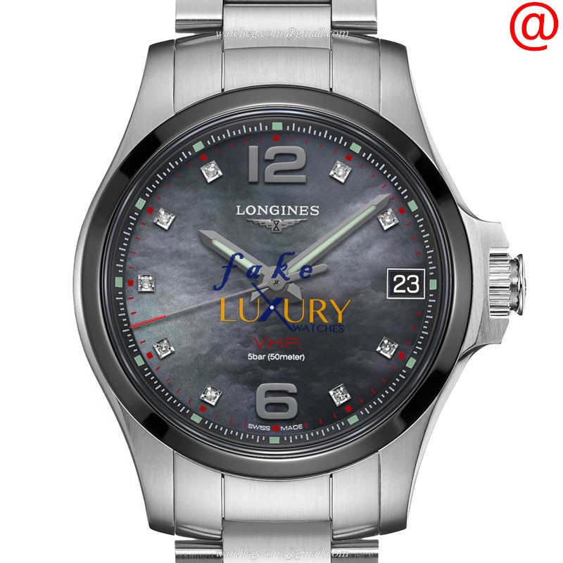 Longines L3.319.4.88.6 Replica Watch, Quartz Movement, Black Mother of Pearl Dial, Ceramic & Steel