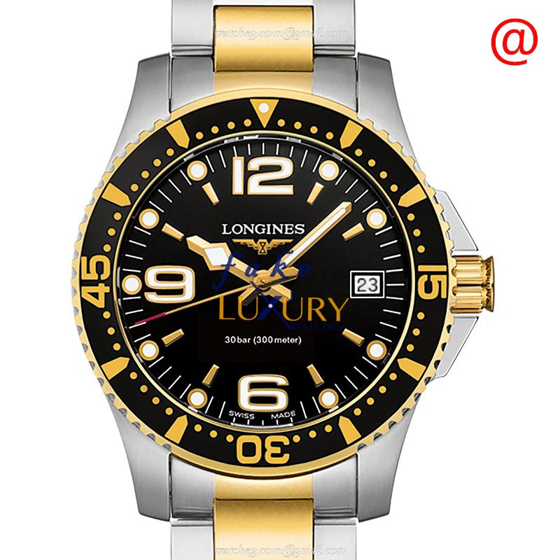 Longines L3.340.3.56.7 CONQUEST Quartz 18kt Gold Steel Black Dial Replica Watch
