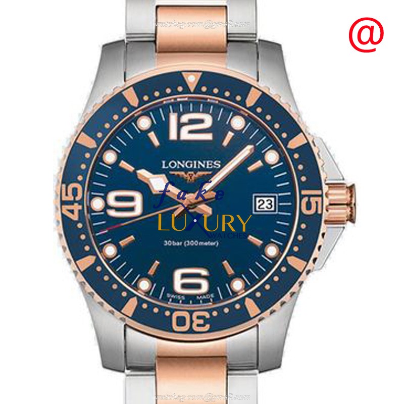 Longines L3.340.3.98.7 Conquest Quartz Replica Watch, 34mm, Blue Dial, Rose Gold & Steel