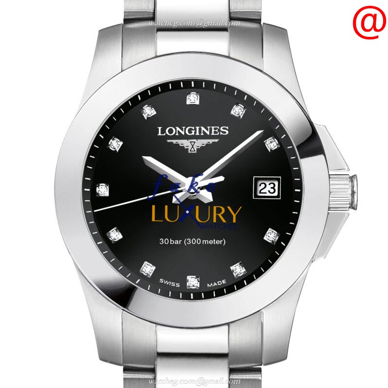 Longines L3.376.4.57.6 Replica Watch, Swiss Quartz, Stainless Steel Case, Black Dial