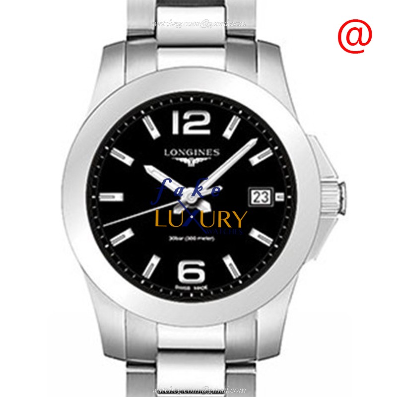 Longines L3.377.4.58.6 Quartz Stainless Steel Case Replica Watch, Black Dial, Silver Strap