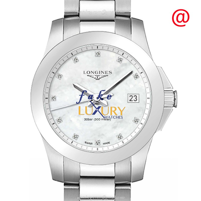 Longines L3.377.4.87.6 Conquest Replica Watch Quartz Movement White Mother of Pearl Dial Steel