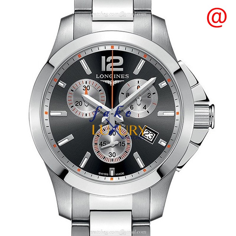 Longines L3.379.4.79.6 Conquest Replica Watch, Quartz Movement, Black White Dial, Steel Bracelet
