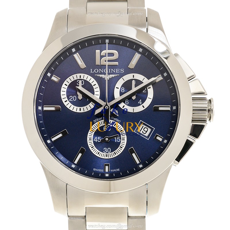 Longines L3.379.4.96.6 CONQUEST Quartz Stainless Steel Replica Watch, Blue Dial, Silver Strap