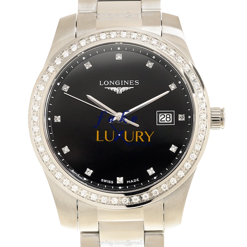 Longines L3.401.0.57.6 Conquest Replica Watch - Quartz - 36mm - Black Dial - Steel & Diamonds Case