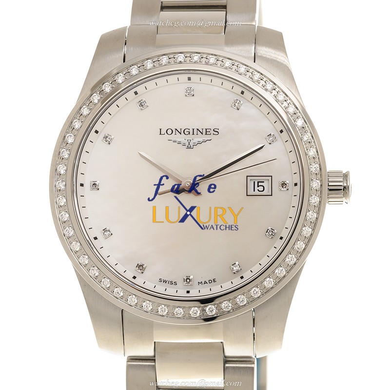 Longines L3.401.0.87.6 Replica Watch, White Mother of Pearl Dial, Silver Stainless Steel Bracelet - Luxury Replica Watch