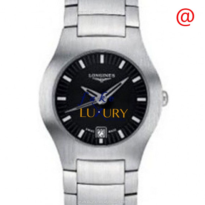 Longines L3.505.4.52.6 Replica Watch, Quartz Movement, Stainless Steel Case, Black Dial, Silver