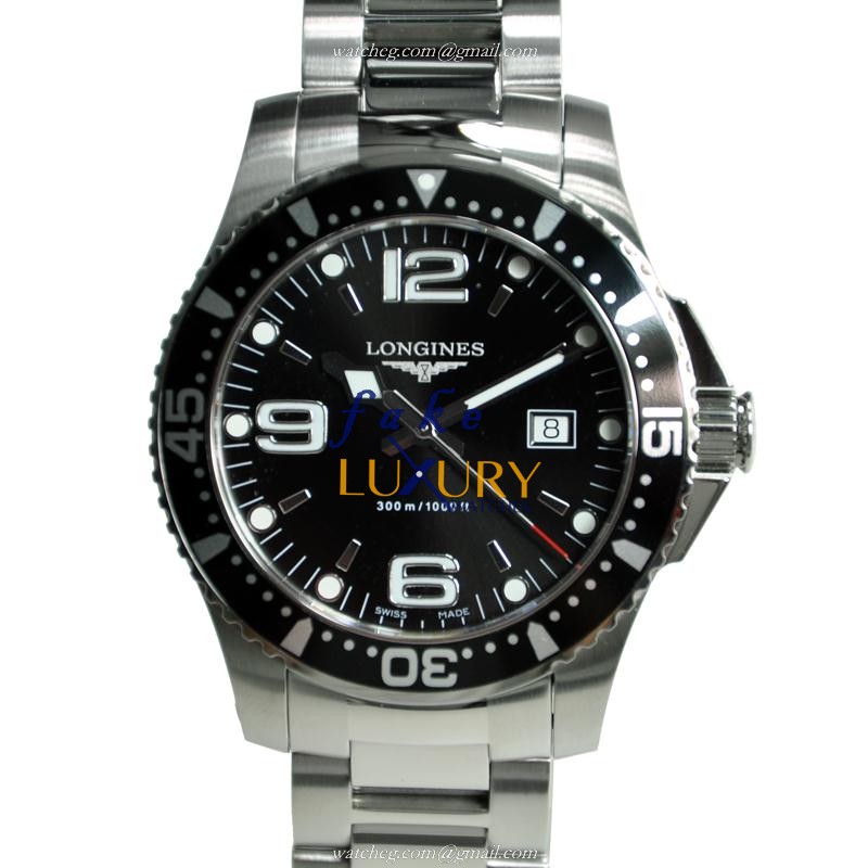 Longines L3.640.4.56.6 Conquest Quartz Black Dial Stainless Steel Replica Watch