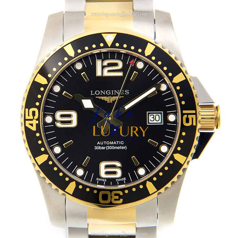 Longines L3.642.3.56.7 Conquest Replica Watch, Quartz Movement, Black Dial, Two-Tone Steel Bracelet