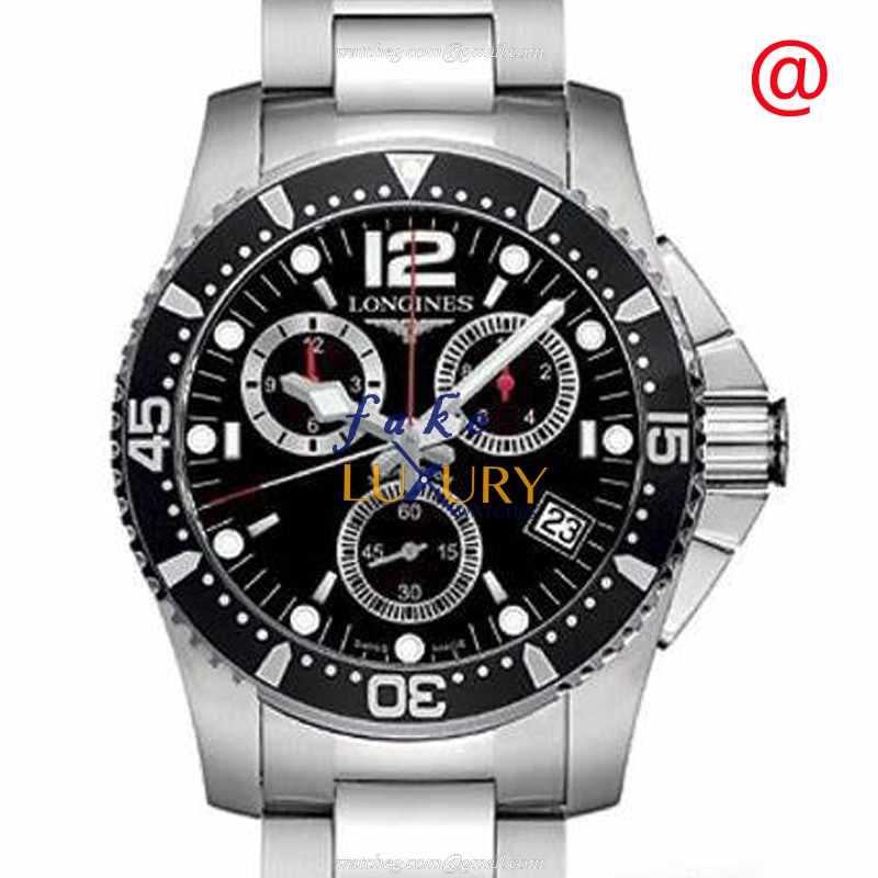 Longines L3.643.4.56.6 Conquest Replica Watch, Quartz, Black Dial, Steel Bracelet