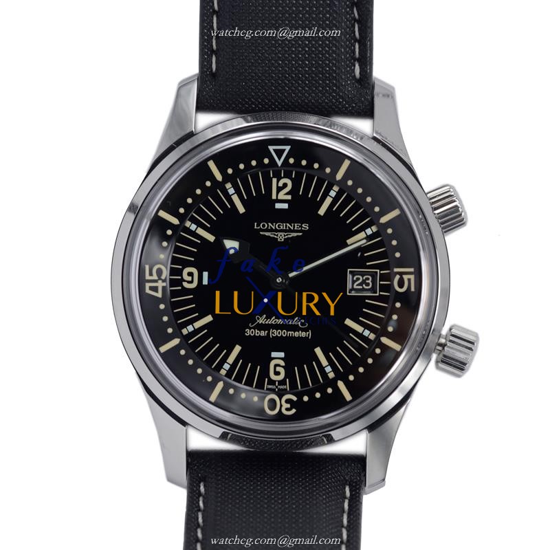 Longines L3.674.4.50.0 HERITAGE Auto Stainless Steel Replica Watch | 42mm Black Dial Fabric Strap - Luxury Replica Watch