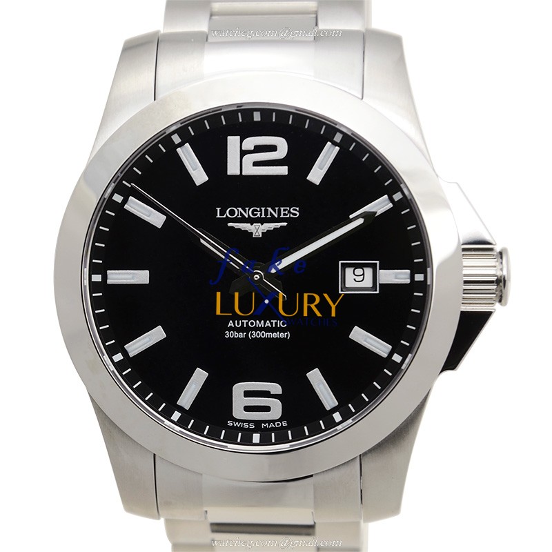 Longines L3.677.4.58.6 CONQUEST Automatic Stainless Steel Replica Watch - Black Dial, Silver Strap - Luxury Replica Watch