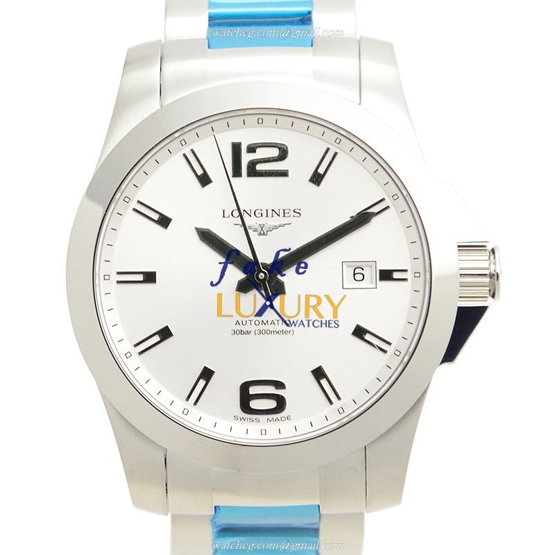 Longines L3.677.4.76.6 Conquest Replica Watch, Silver Dial, Steel Bracelet, Automatic