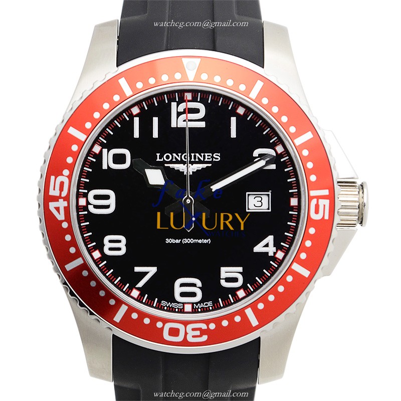Longines L3.688.4.59.2 CONQUEST - Replica Watch - Quartz Black Dial - Steel Case Rubber Strap