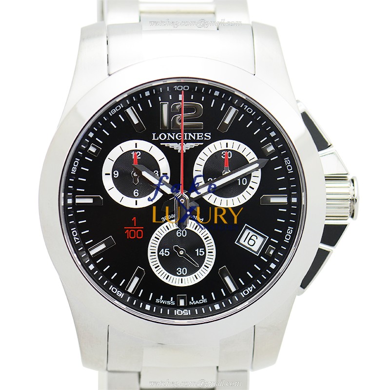 Longines L3.700.4.56.6 Conquest Replica Watch Black Dial Stainless Steel Case Quartz Movement