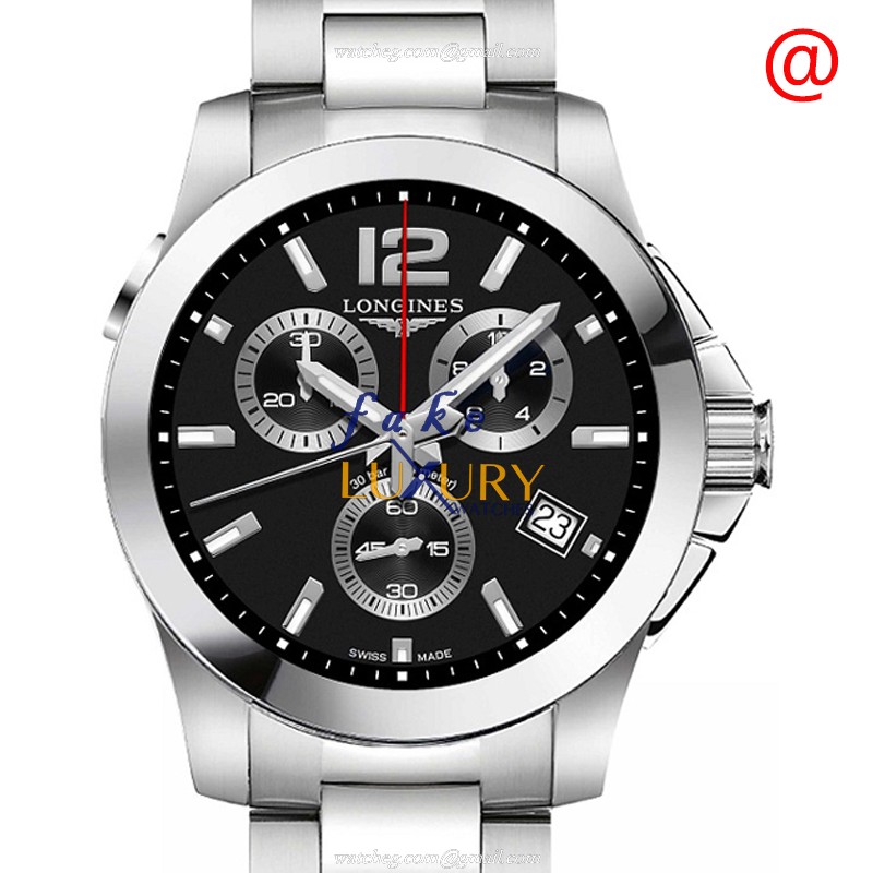 Longines L3.702.4.56.6 Conquest Replica Watch, Black Dial, Quartz Movement, Steel Bracelet
