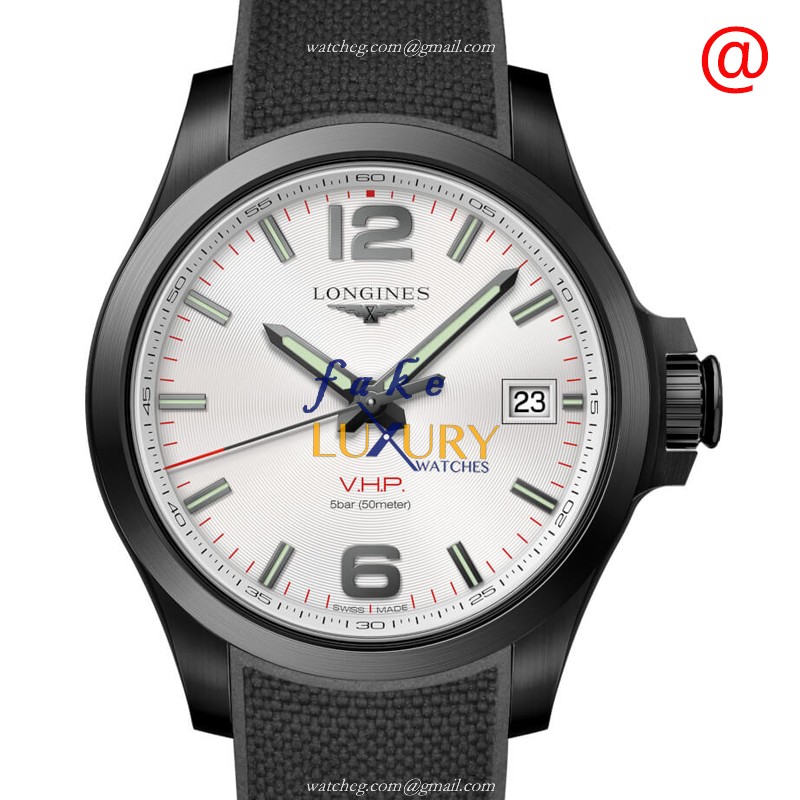 Longines L3.716.2.76.9 Quartz Steel Case Replica Watch, Silver Dial, Black Rubber Strap