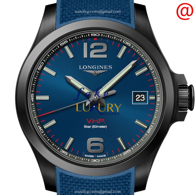 Longines L3.716.2.96.9 Conquest Replica Watch - Quartz - 41mm Steel Case - Blue Dial Rubber Strap