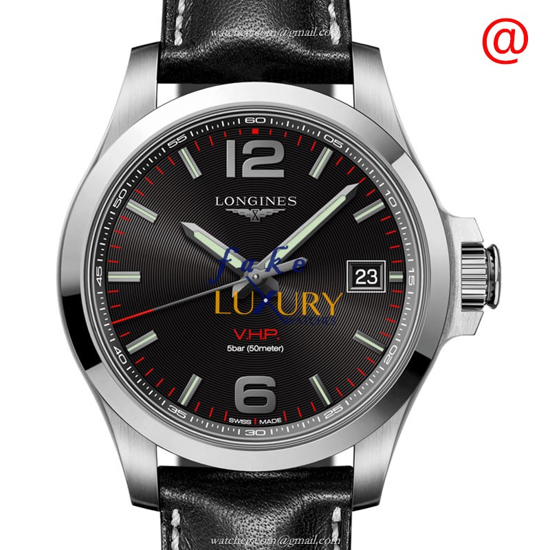 Longines L3.716.4.56.2 Replica Watch, Black Dial, Quartz Movement, Leather Strap