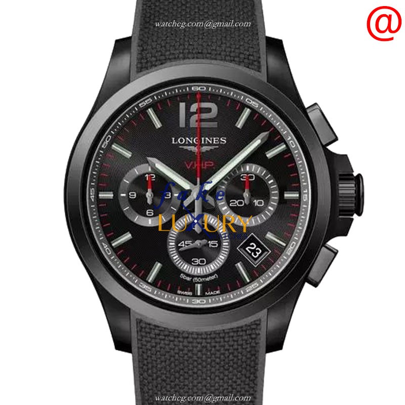 Longines L3.717.2.56.9 | Quartz | Steel Case | Black Dial | Rubber Strap | Replica Watch