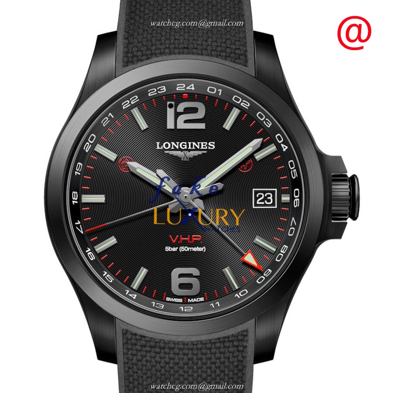 Longines L3.718.2.56.9 Conquest Quartz Stainless Steel Black Dial Rubber Strap Replica Watch