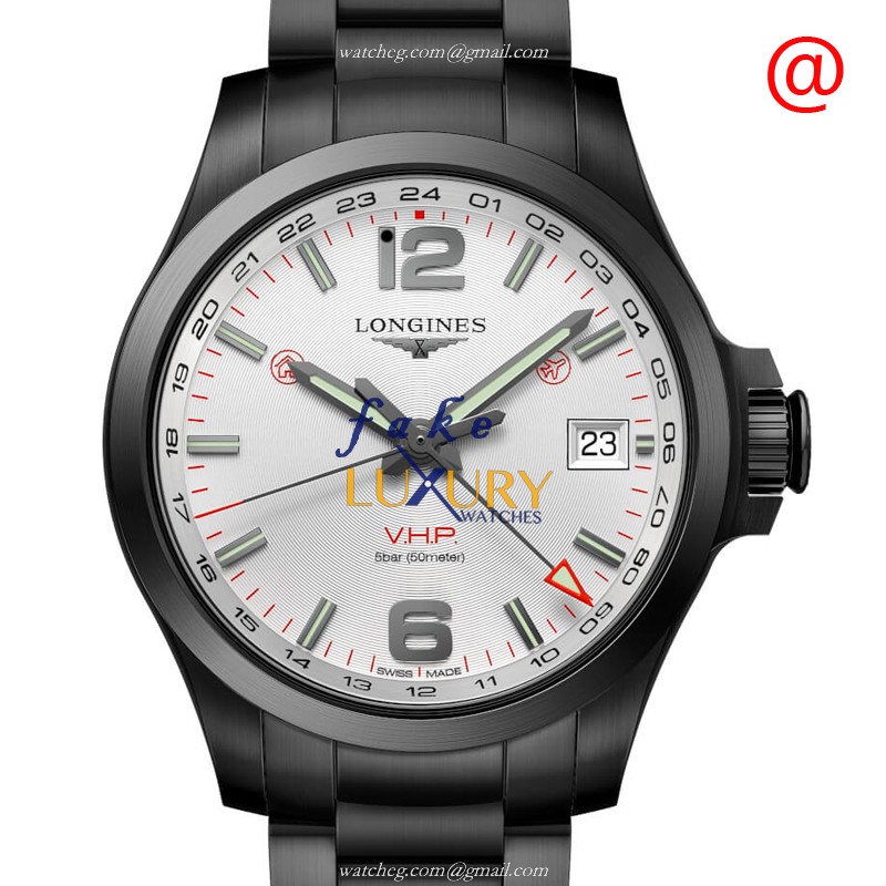 Longines L3.718.2.76.6 Replica Watch, Quartz Movement, Silver Dial, Steel Case, Black Strap