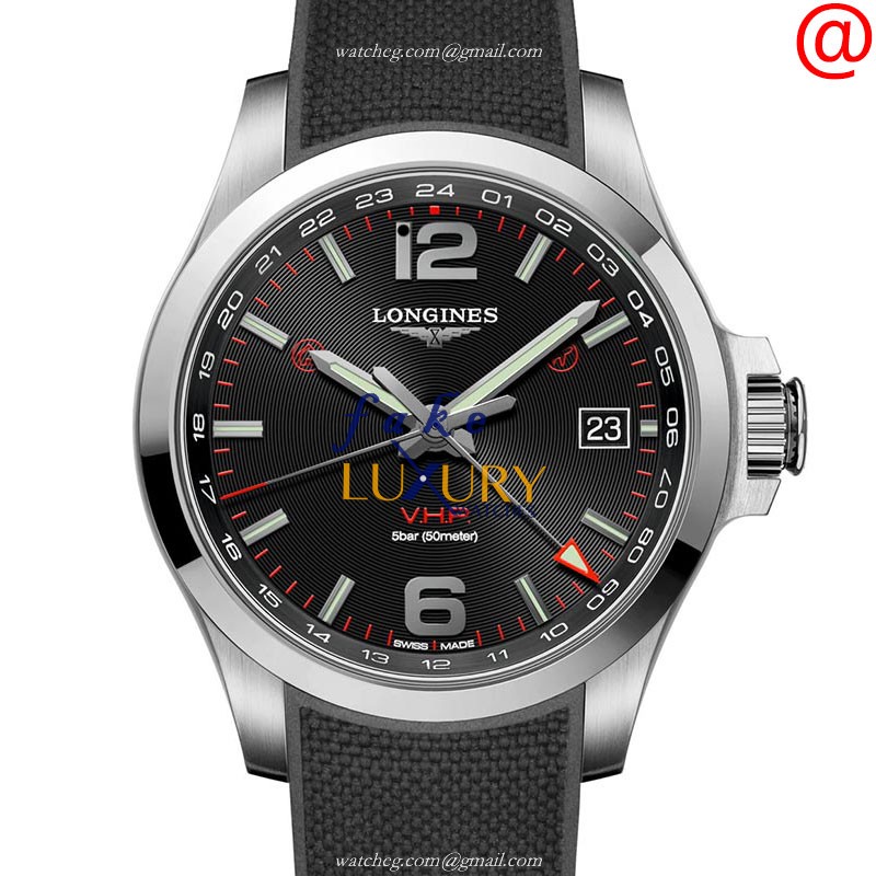 Longines L3.718.4.56.9 Replica Watch Quartz Stainless Steel 41mm Black Dial Rubber Strap