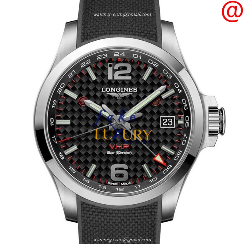Longines L3.718.4.66.9 CONQUEST Replica Watch, Black Dial, Steel Case, Rubber Strap, Quartz