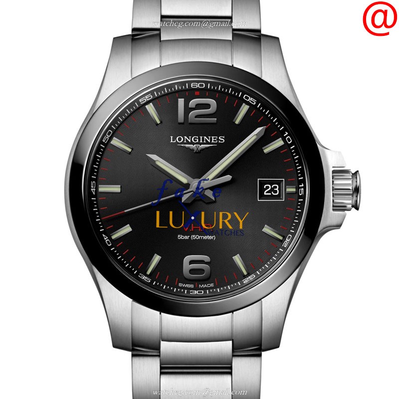 Longines L3.719.4.56.6 CONQUEST Replica Watch - Black Dial - Quartz - Ceramic Steel Case