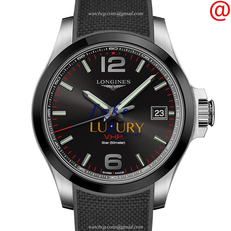 Longines L3.719.4.56.9 | Conquest Quartz Ceramic & Steel Black Dial | Replica Watch