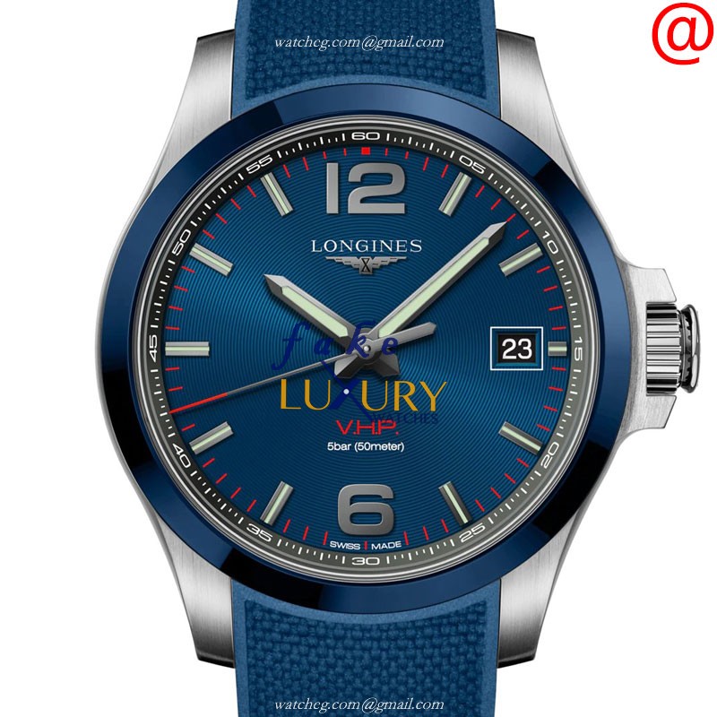 Longines L3.719.4.96.9 CONQUEST Replica Watch Blue Dial Quartz Ceramic & Steel Case Rubber Strap