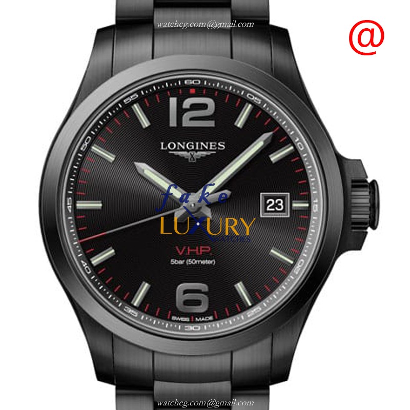 Longines L3.726.2.56.6 CONQUEST Quartz Stainless Steel Black Dial Black Strap Replica Watch