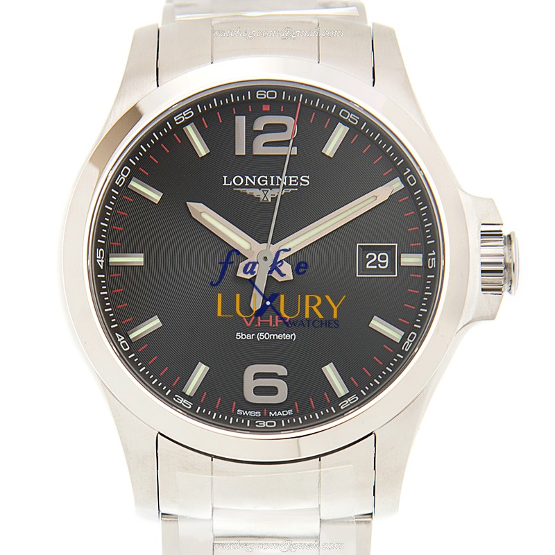 Longines L3.726.4.56.6 Replica Watch, Swiss Quartz, Stainless Steel Case, Black Dial, Silver Strap