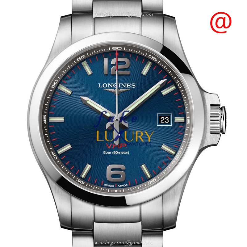 Longines L3.726.4.96.6 Conquest Replica Watch, Blue Dial, Quartz Movement, Steel Bracelet