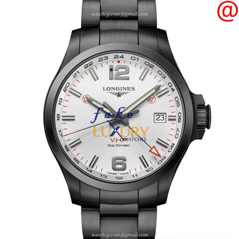 Longines L3.728.2.76.6 Conquest Replica Watch, Silver Dial, Steel Case, Black Strap, Quartz