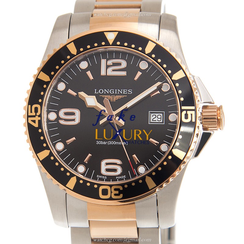 Longines L3.740.3.58.7 CONQUEST Quartz 18kt Rose Gold & Steel - Black Dial - Replica Watch - Luxury Replica Watch