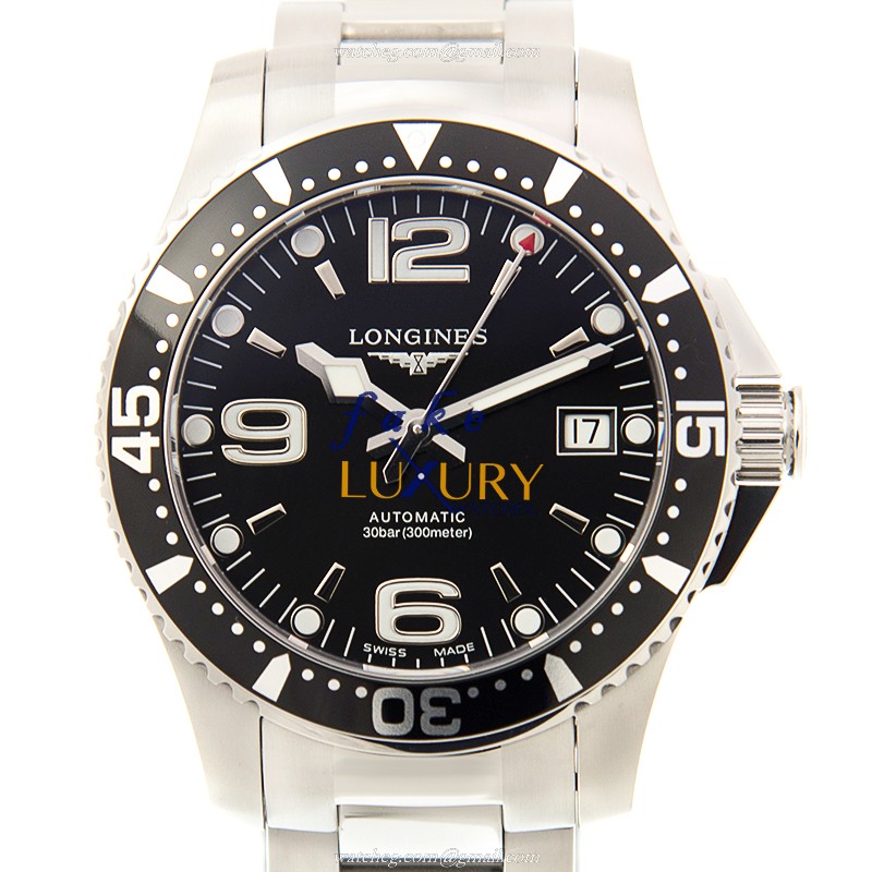 Longines L3.741.4.56.6 CONQUEST Automatic Stainless Steel Replica Watch, Auto Movement, Black Dial