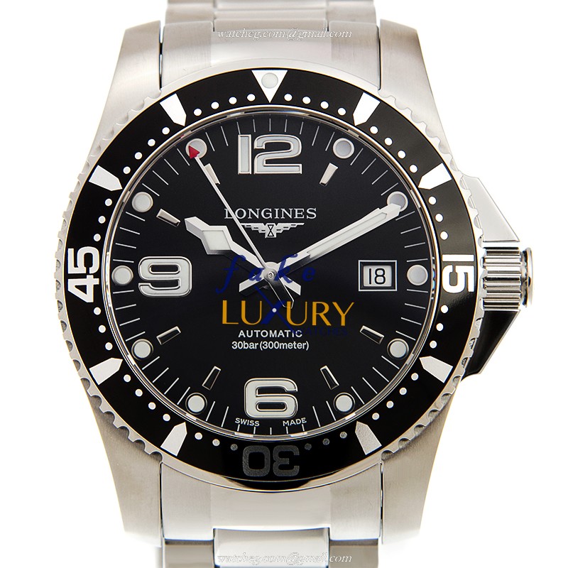 Longines L3.742.4.56.6 Conquest Replica Watch, Automatic, Black Dial, Steel Bracelet, 41mm