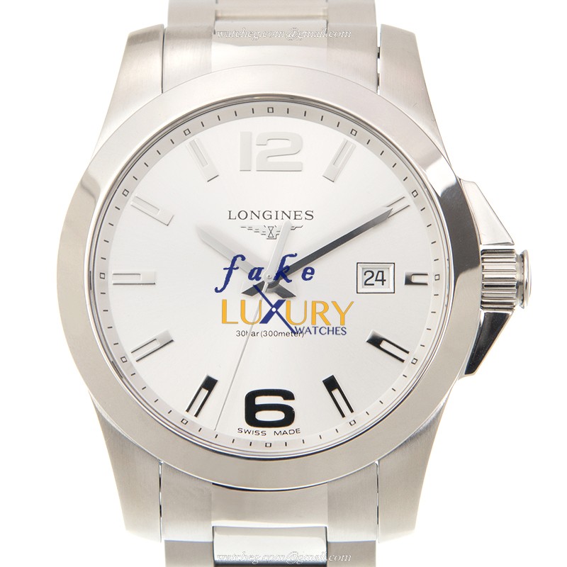 Longines L3.759.4.76.6 Conquest Quartz Silver Dial 41mm Stainless Steel Sapphire Crystal Replica